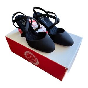 Ros Hommerson Slingback Kitten Heels Black Crisscross Straps 7.5 Fabric Caliente